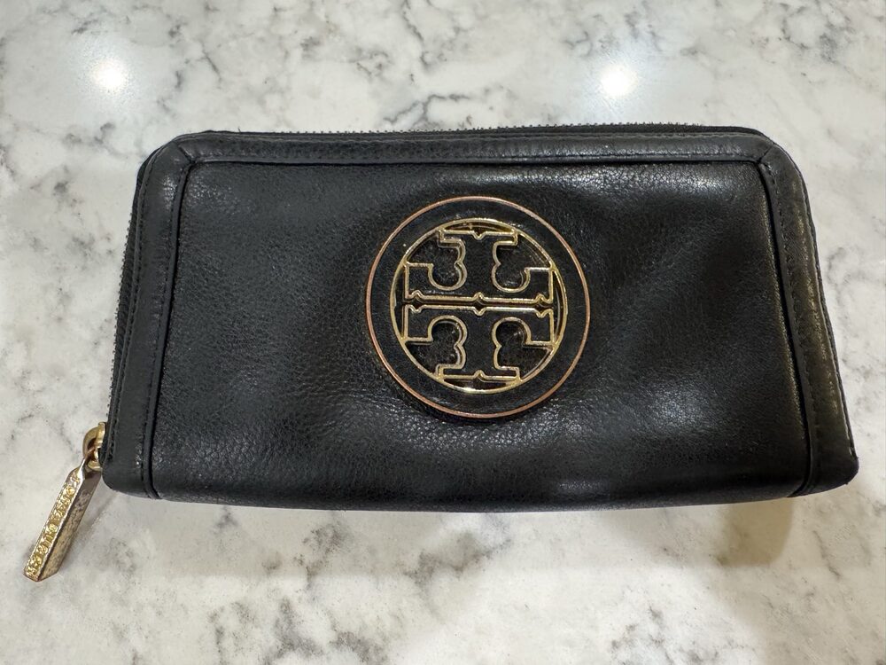 Tory Burch Amanda Zip Continental Leather Wallet - Black/Gold